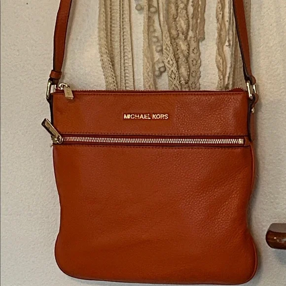 MICHAEL KORS Pebbled Leather Crossbody in Orange - Picture 1 of 5